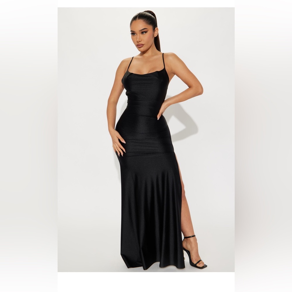 Liana Satin Maxi Dress - Black - XS